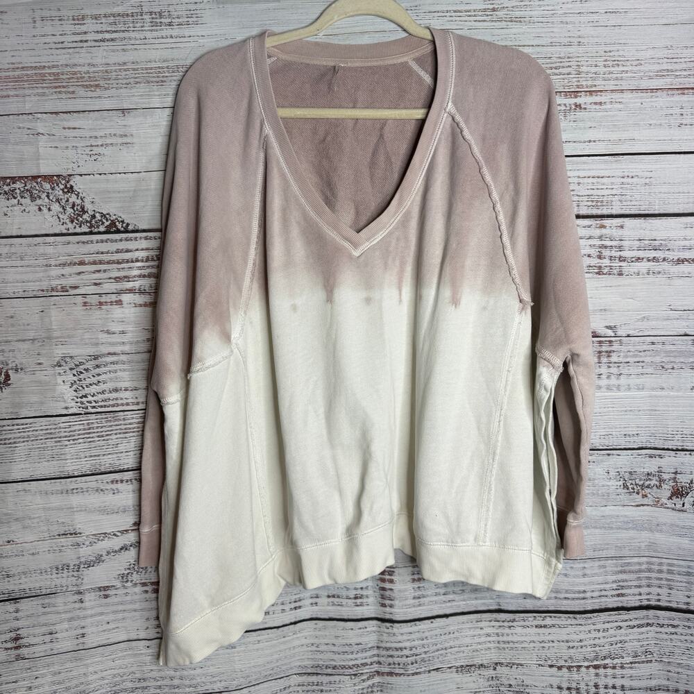 Free People XS Ombre Dip Dye V-Neck Sweatshirt Pullover Casual Oversized